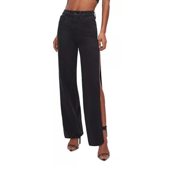 Good American jeans Good Boy straight side slit black size 15 - Picture 1 of 8